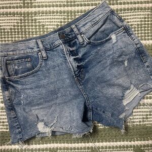High Rise Denim Boyfriend Distressed Jean Shorts